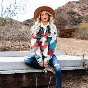 NWT VICI Zion Distressed Button Down Jacket - Rust - S